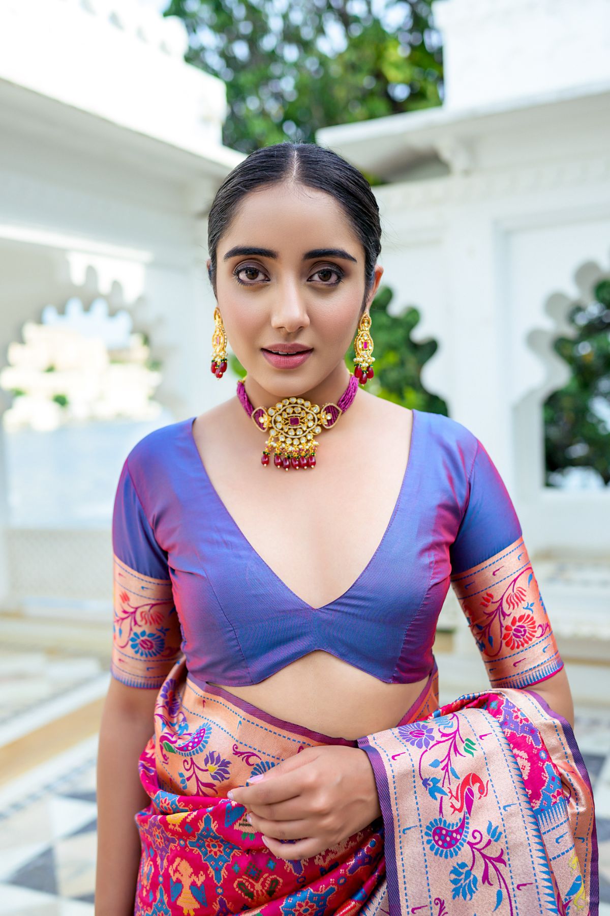 Women Paithani Mena 2 Wine Saree With Unstiched Blouse