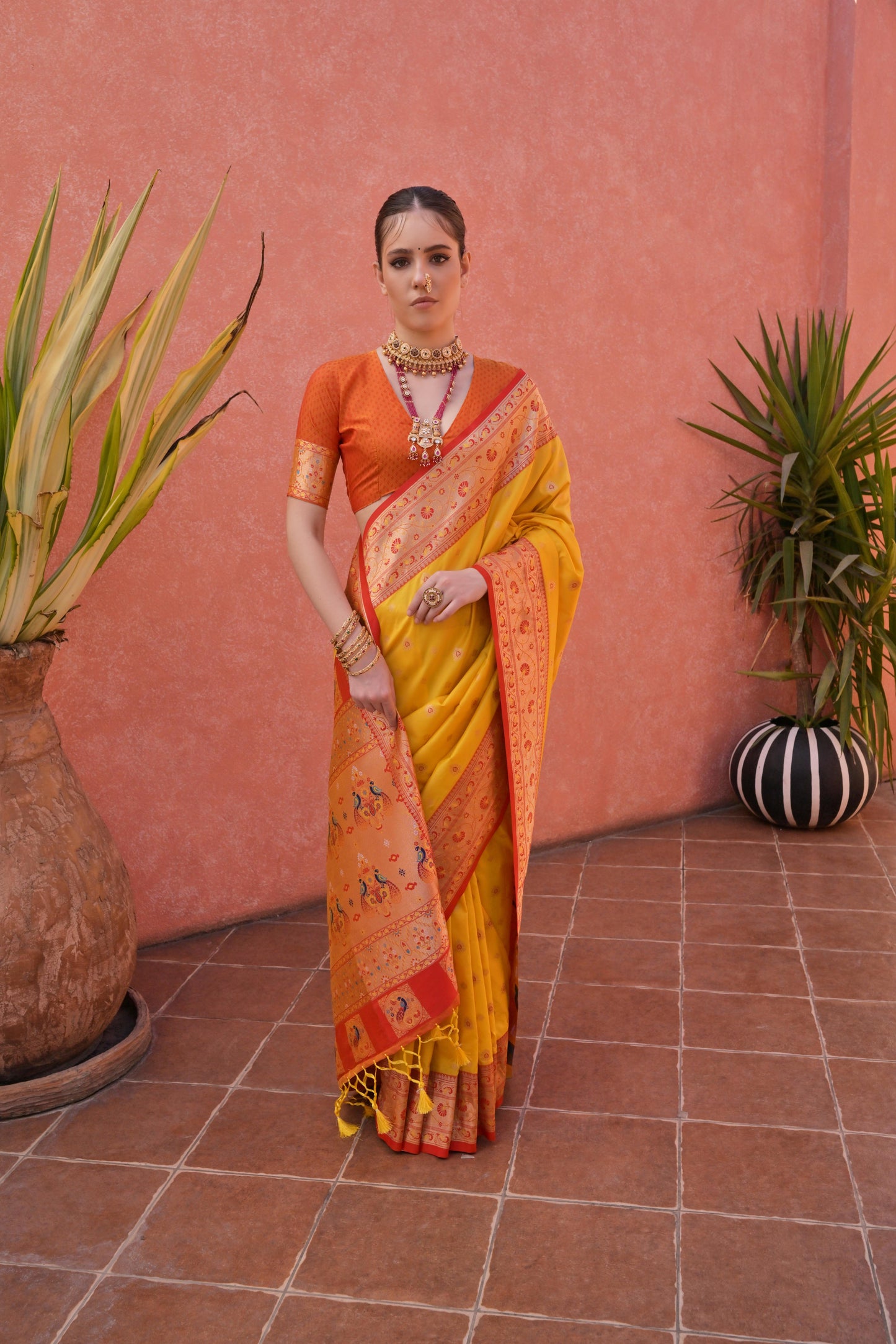 Women Paithani Nisha Yellow Saree With Unstiched Blouse