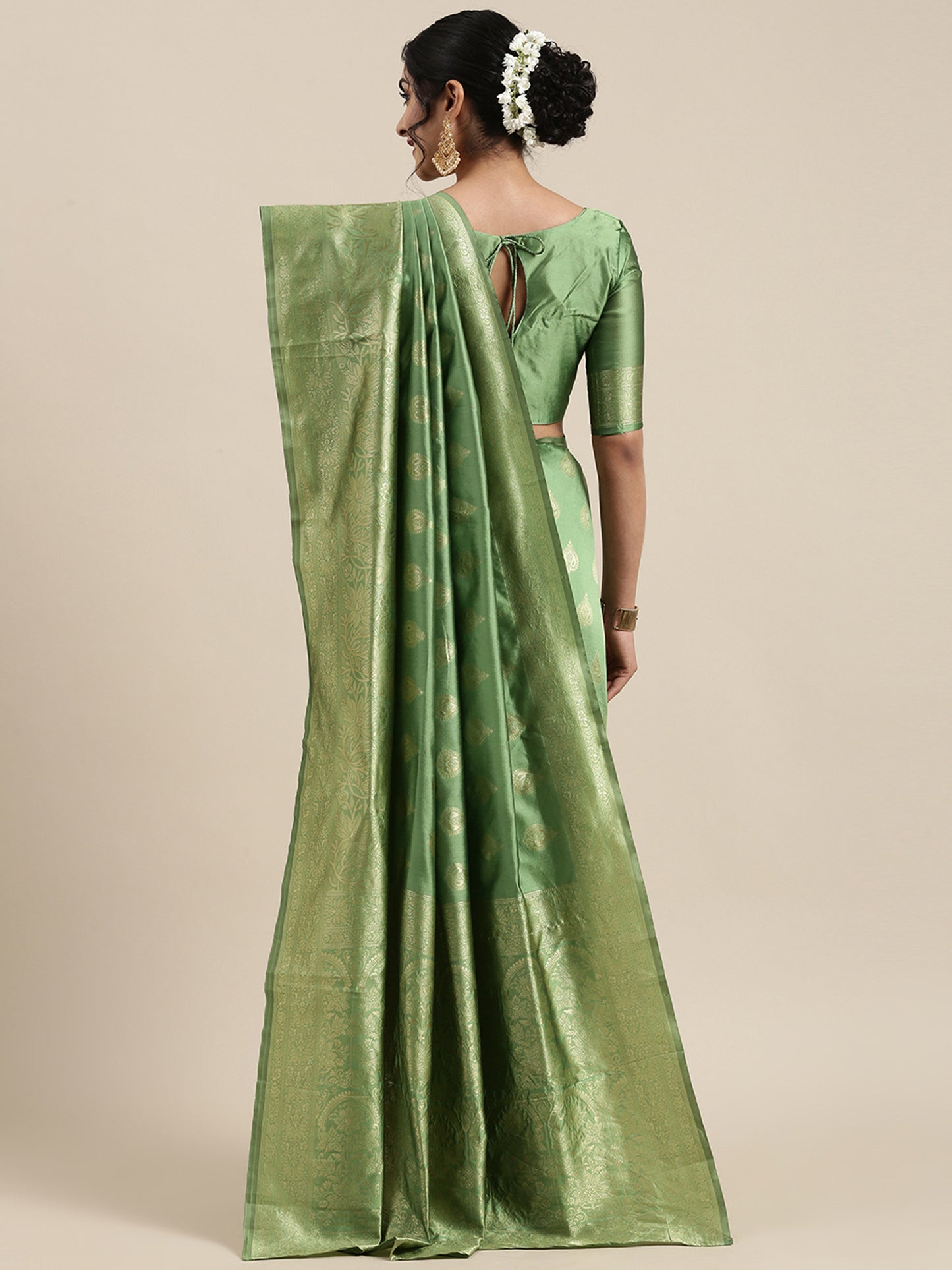 Women's Silk Blend Green Woven Design Woven saree With Blouse Piece
