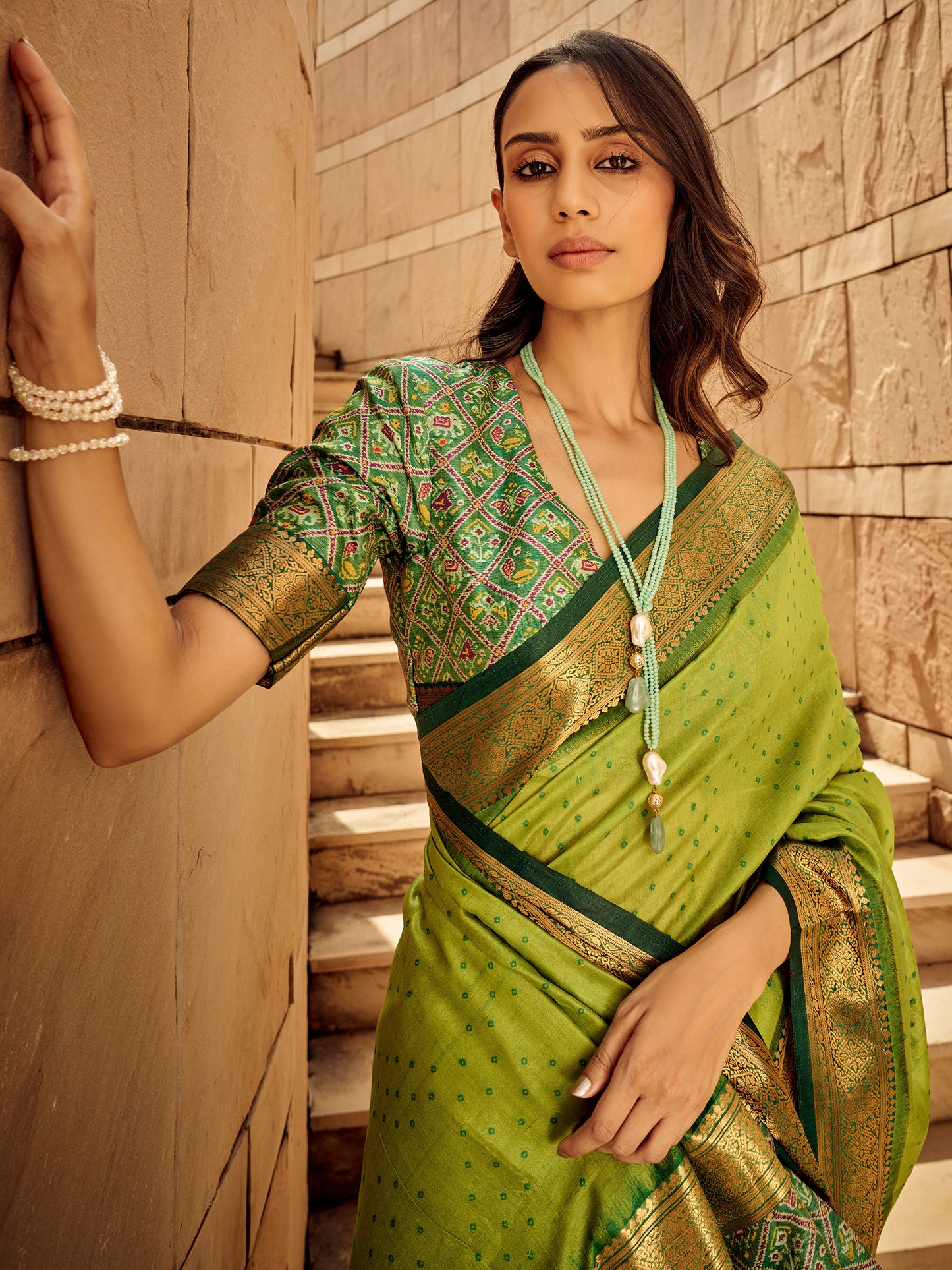 Women's Silk Blend Light Green Woven Design Designer Saree With Blouse Piece