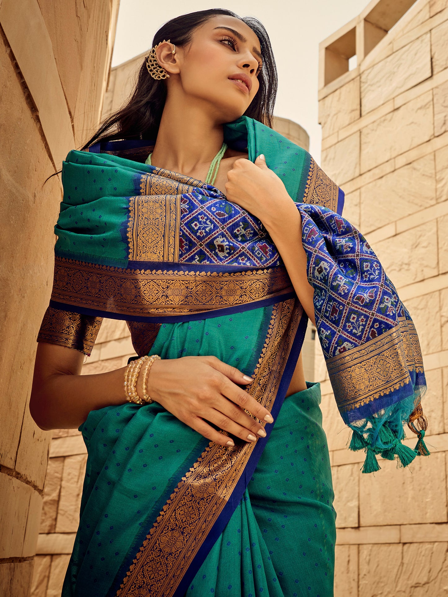 Women's Silk Blend Light Blue Woven Design Designer Saree With Blouse Piece