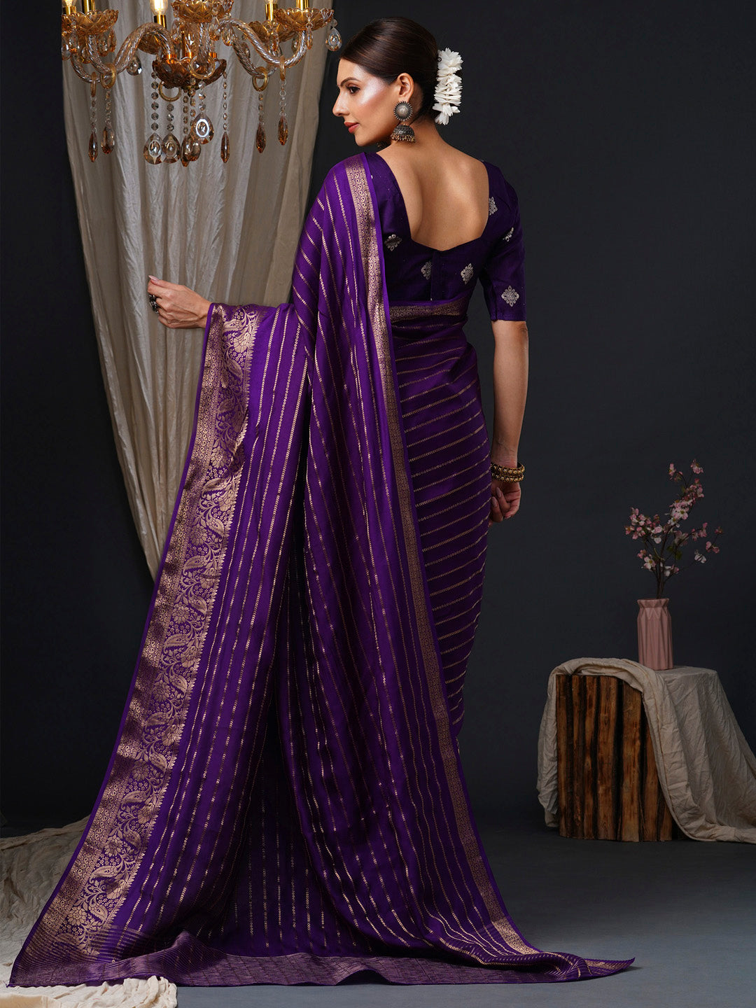 Women's Viscose Purple Woven Design Designer Saree With Blouse Piece