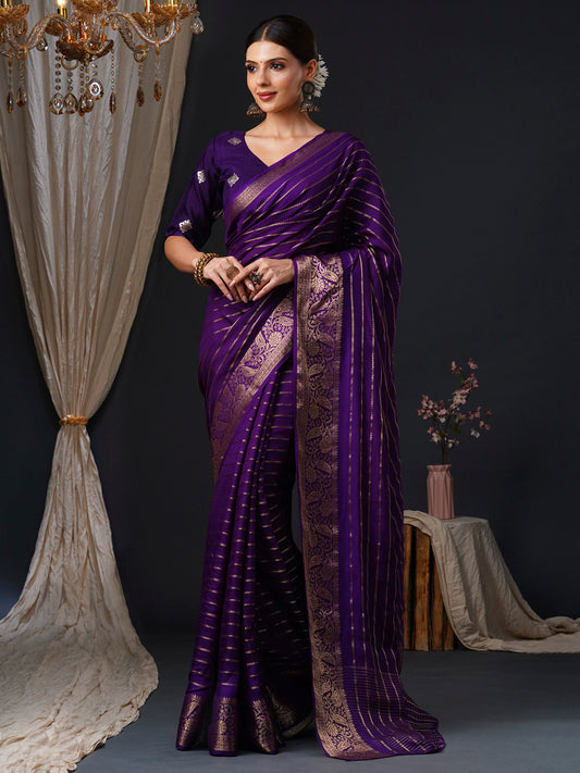 Women's Viscose Purple Woven Design Designer Saree With Blouse Piece