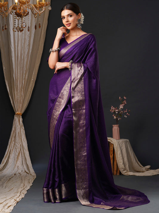 Women's Viscose Purple Woven Design Designer Saree With Blouse Piece