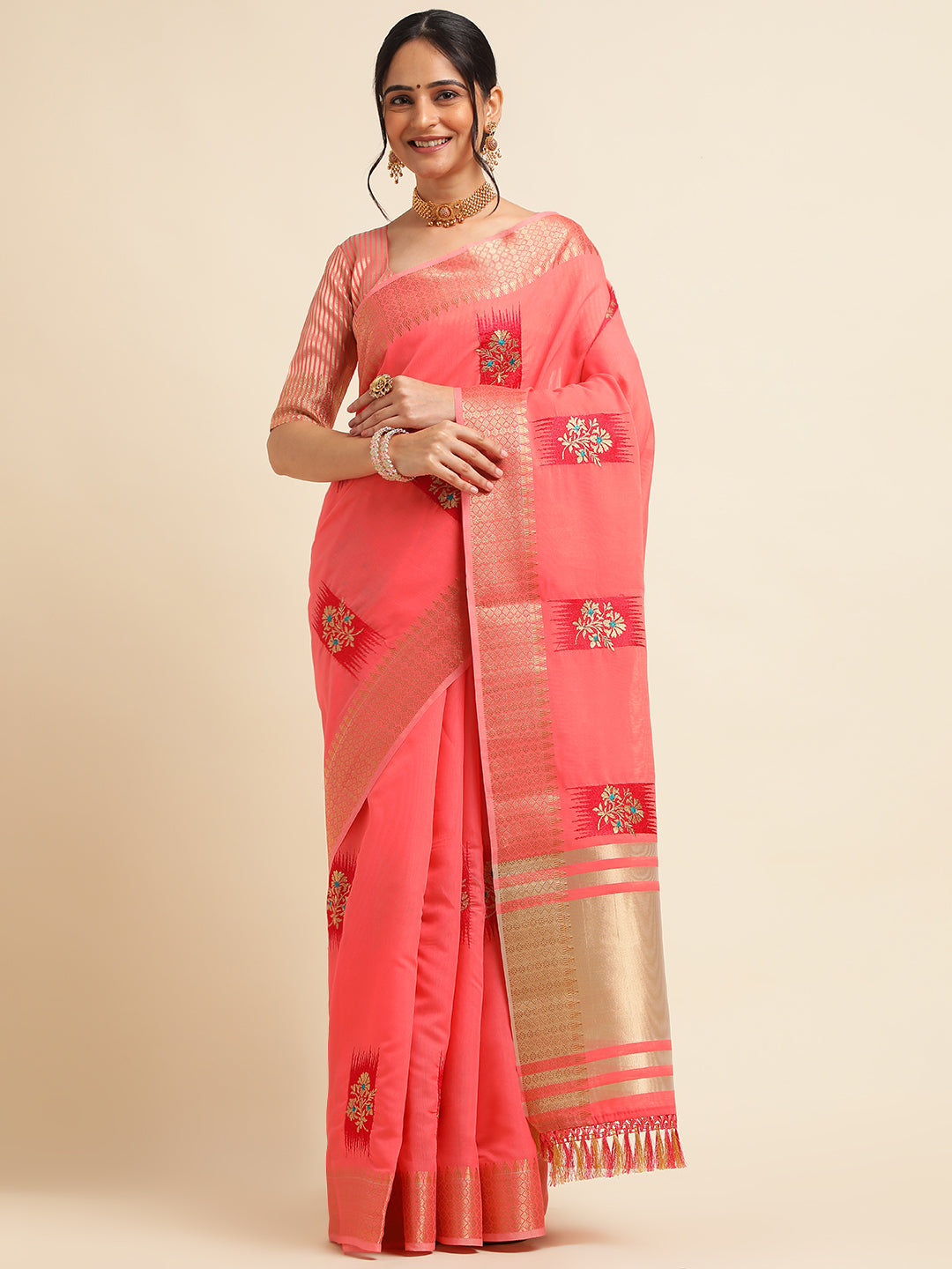 Dhiyona GR Women's Priya Red Cotton Linen Saree
