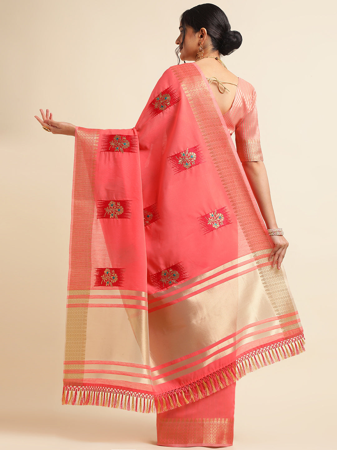 Dhiyona GR Women's Priya Red Cotton Linen Saree
