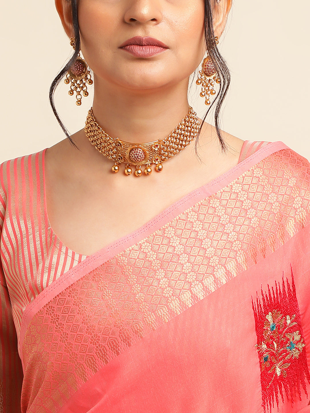 Dhiyona GR Women's Priya Red Cotton Linen Saree