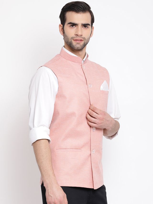 Men's Coffee Cotton Blend Straight Nehru Jacket
