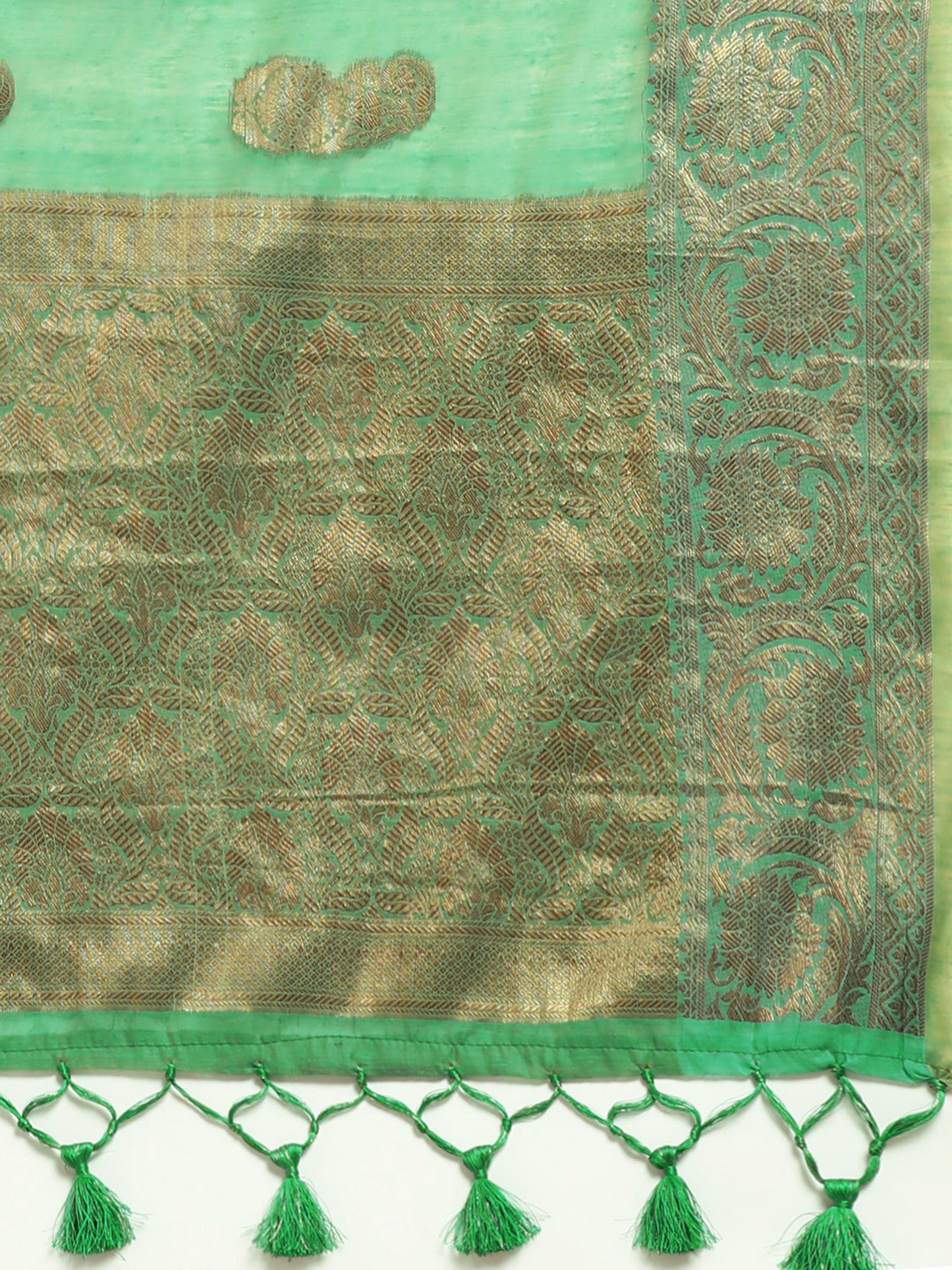 Women's Silk Blend Green Woven Design Designer Saree With Blouse Piece