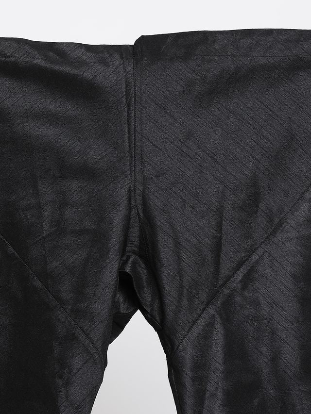 Men's Black Silk Blend Straight Jacket Kurta and Pyjama Set