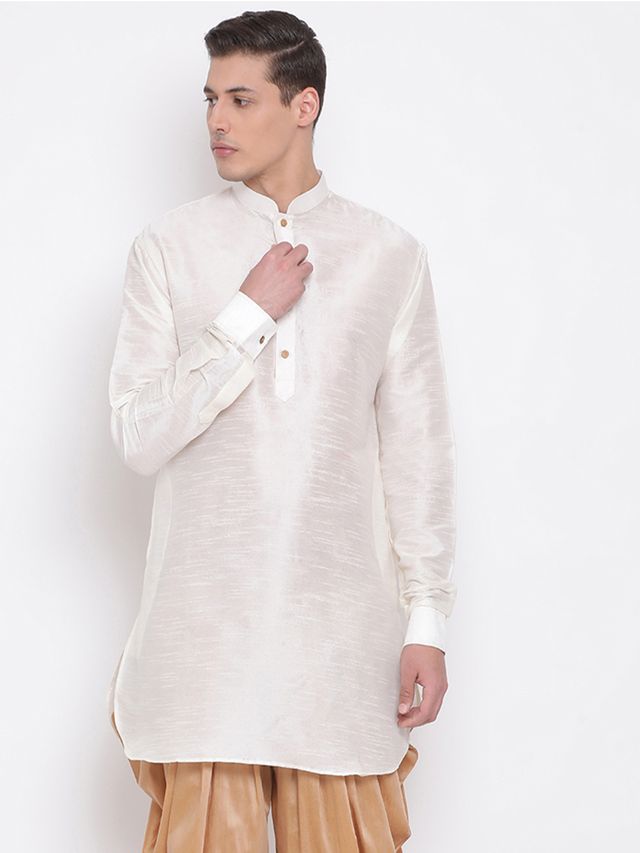 Men's Cream Silk Blend Pathani Kurta