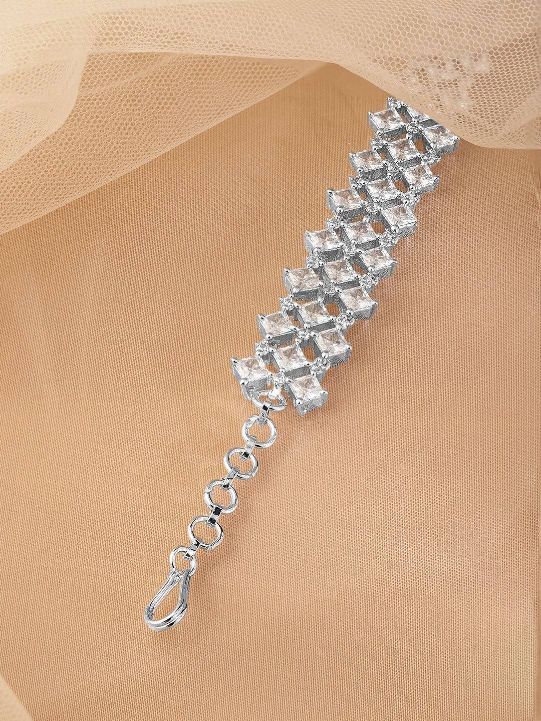 Dhiyona RJ Women's Rhodium-Plated Cubic Zirconia Studded Bracelet