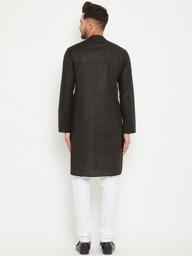 Men's Black Cotton Blend Straight Kurta Pyjama Set