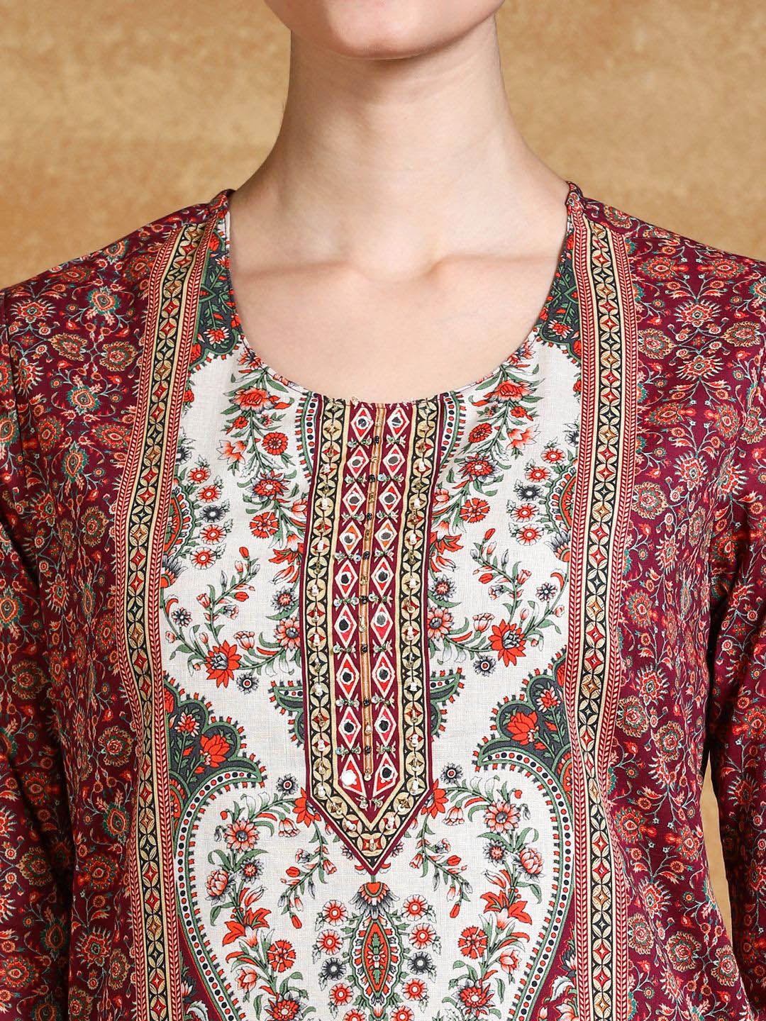 Dhiyona VA Women's Ethnic Motifs Printed Cotton Kurta with Trouser & Dupatta
