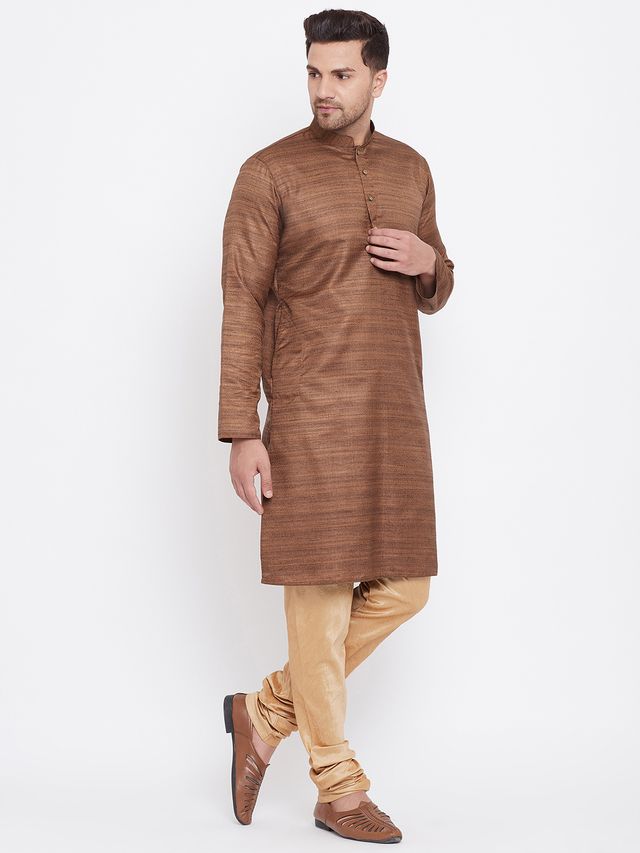Men's Coffee Silk Blend Straight Kurta Pyjama Set