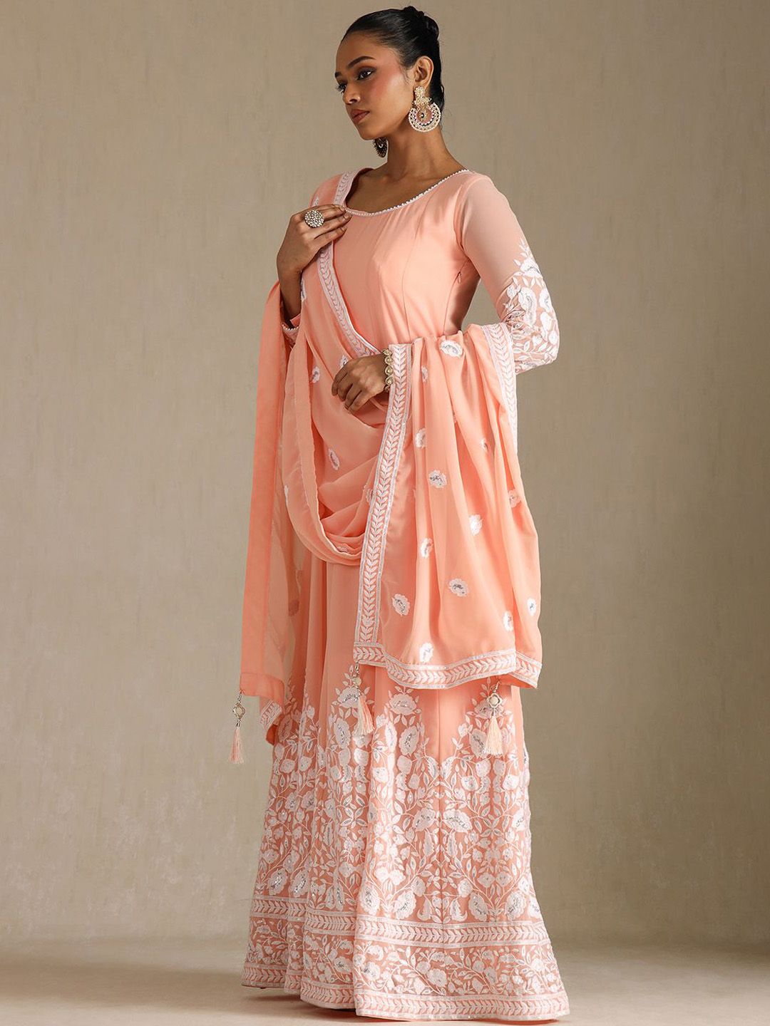 Dhiyona SO Women's Women Ethnic Motifs Embroidered Thread Work Anarkali Kurta with Churidar & Dupatta