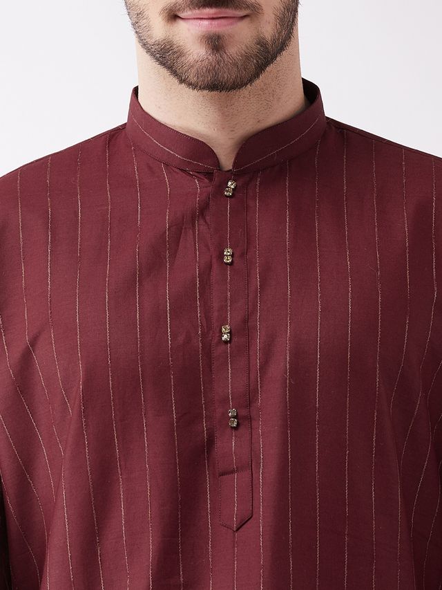 Men's Maroon Cotton Blend Straight Kurta Pyjama Set
