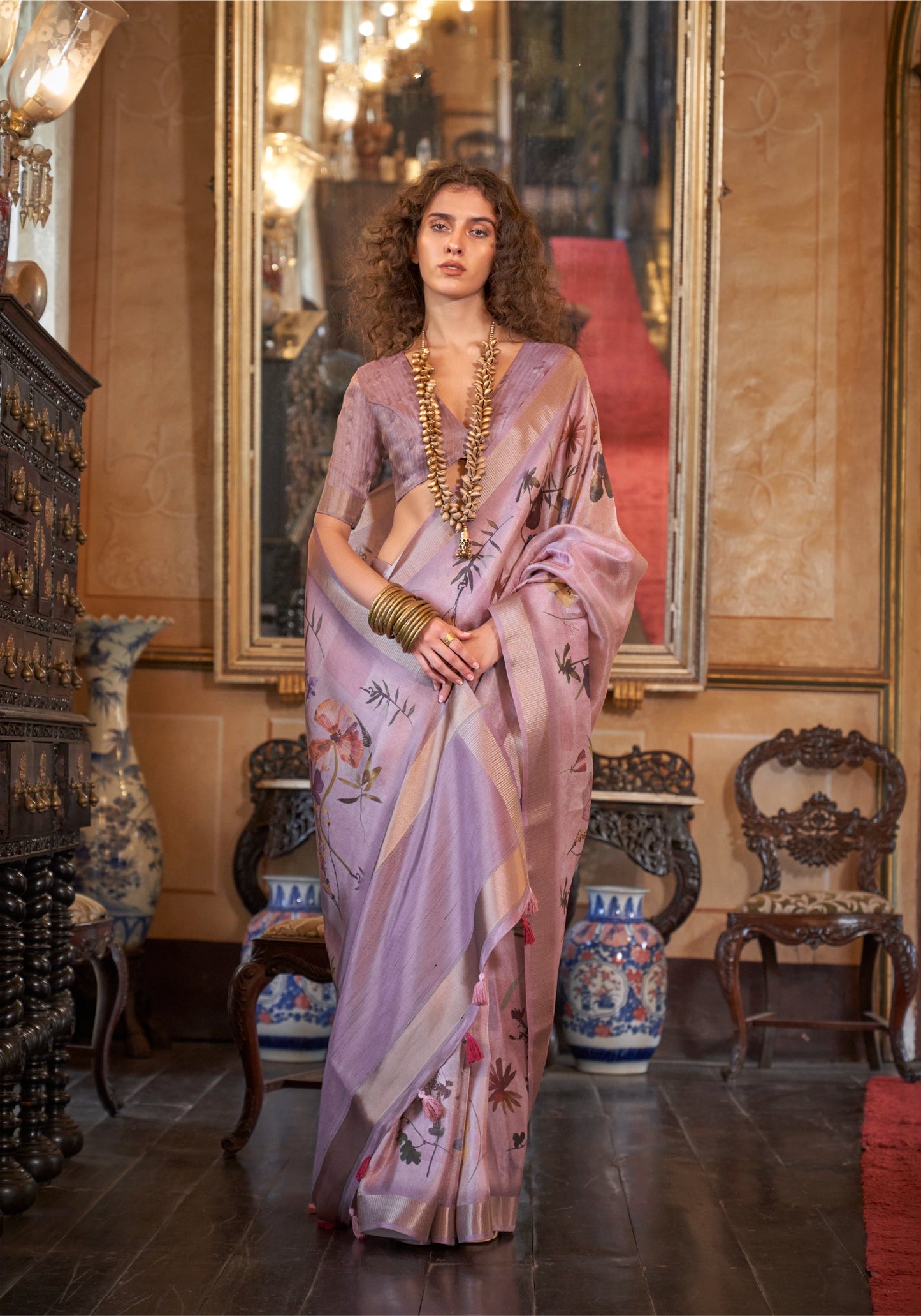 Dhiyona GR Women's Queen Purple Banarasi Digital Soft Silk Saree
