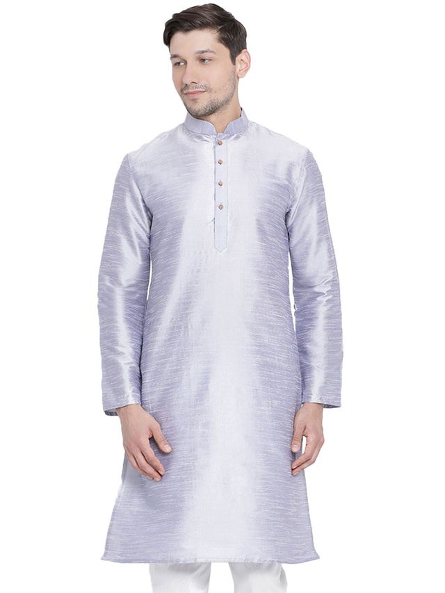 Men's Light Blue Silk Blend Straight Kurta