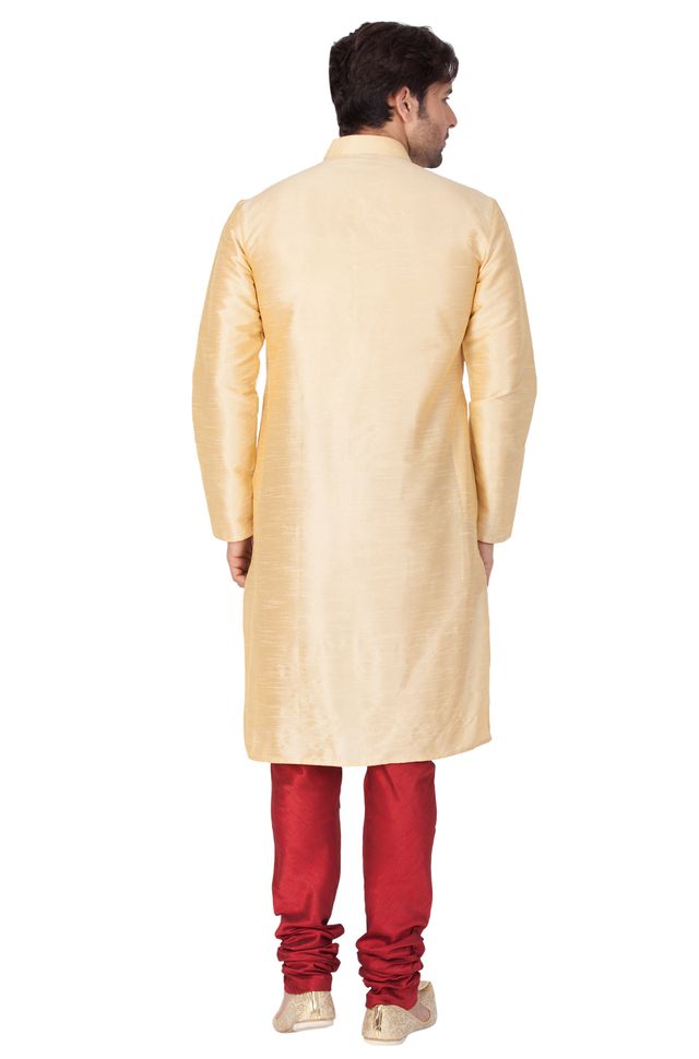 Men's Gold Silk Blend Straight Kurta Pyjama Set