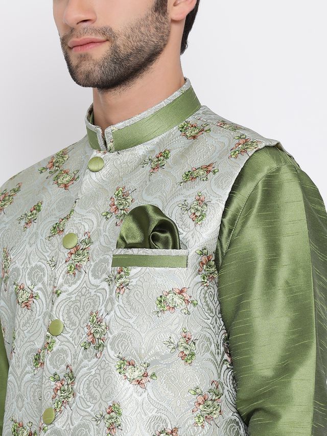Men's Grey Cotton Silk Straight Nehru Jacket