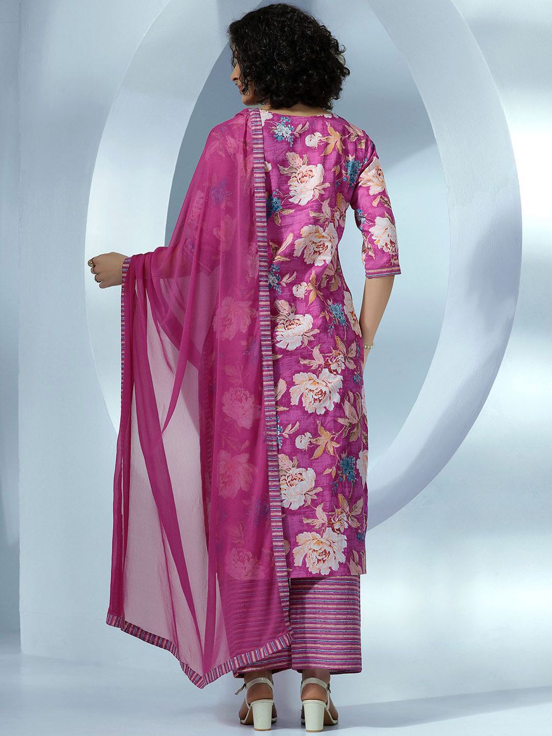 Dhiyona LB Women's Women Floral Printed Regular Pure Cotton Kurta with Palazzos & With Dupatta