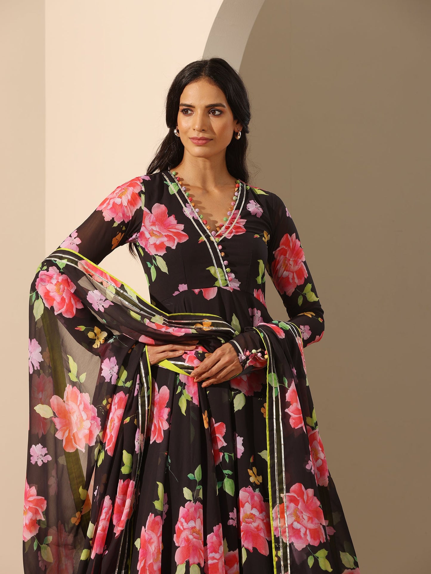 Gul Gulabi Phool Anarkali Set