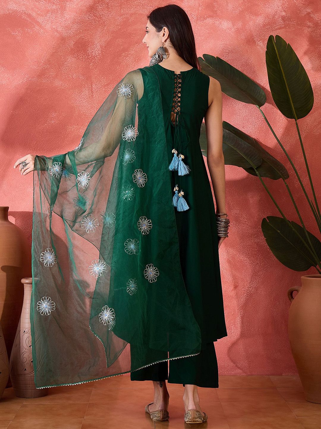 Dhiyona SN Women's Sequinned A-Line Kurta & Palazzo With Dupatta