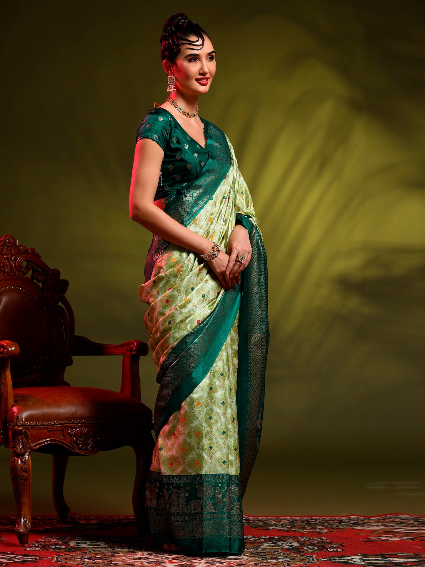 Women's Dola Silk Light Green Printed Designer Saree With Blouse Piece