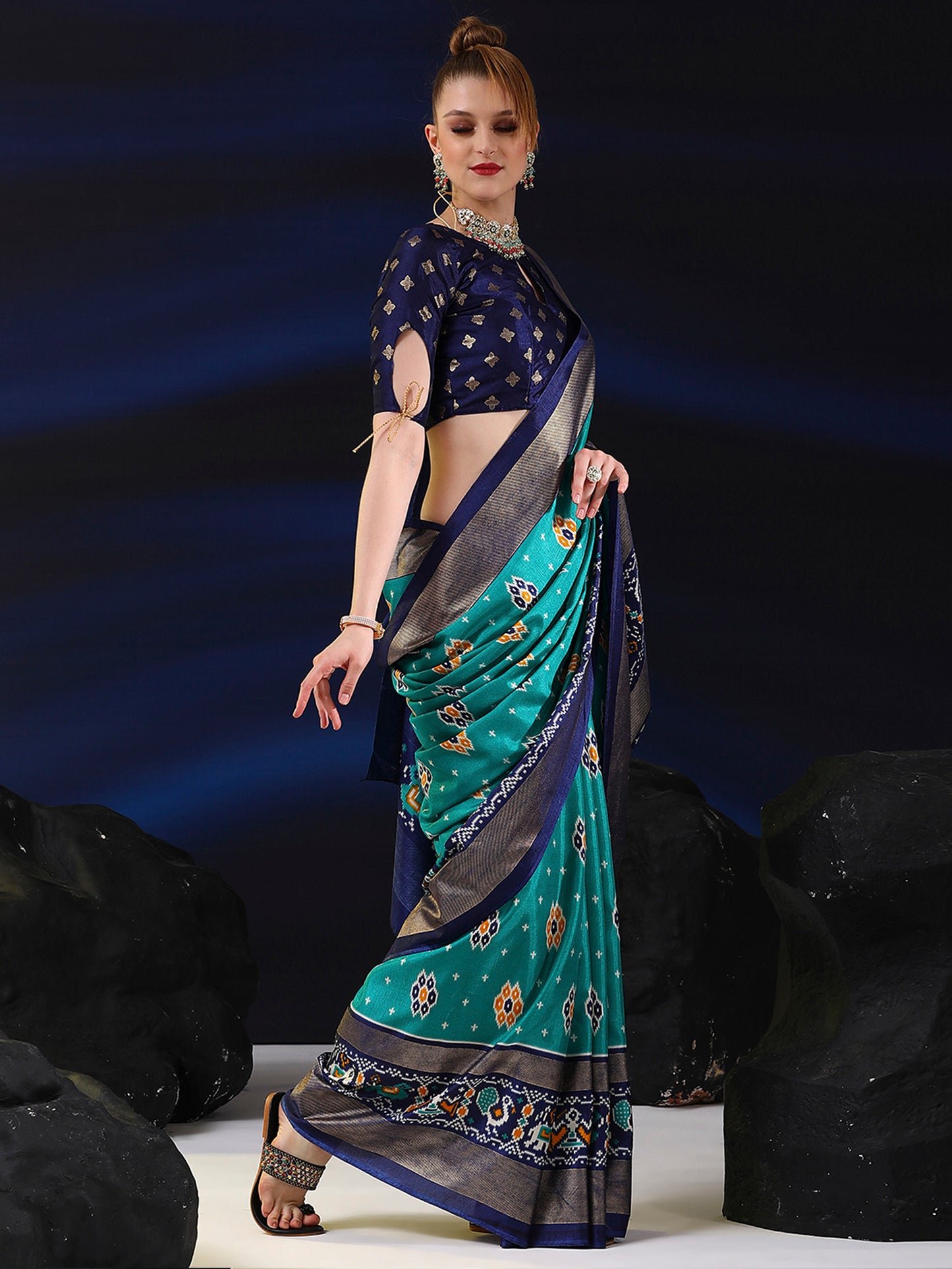 Women's Dola Silk Light Blue Printed Designer Saree With Blouse Piece