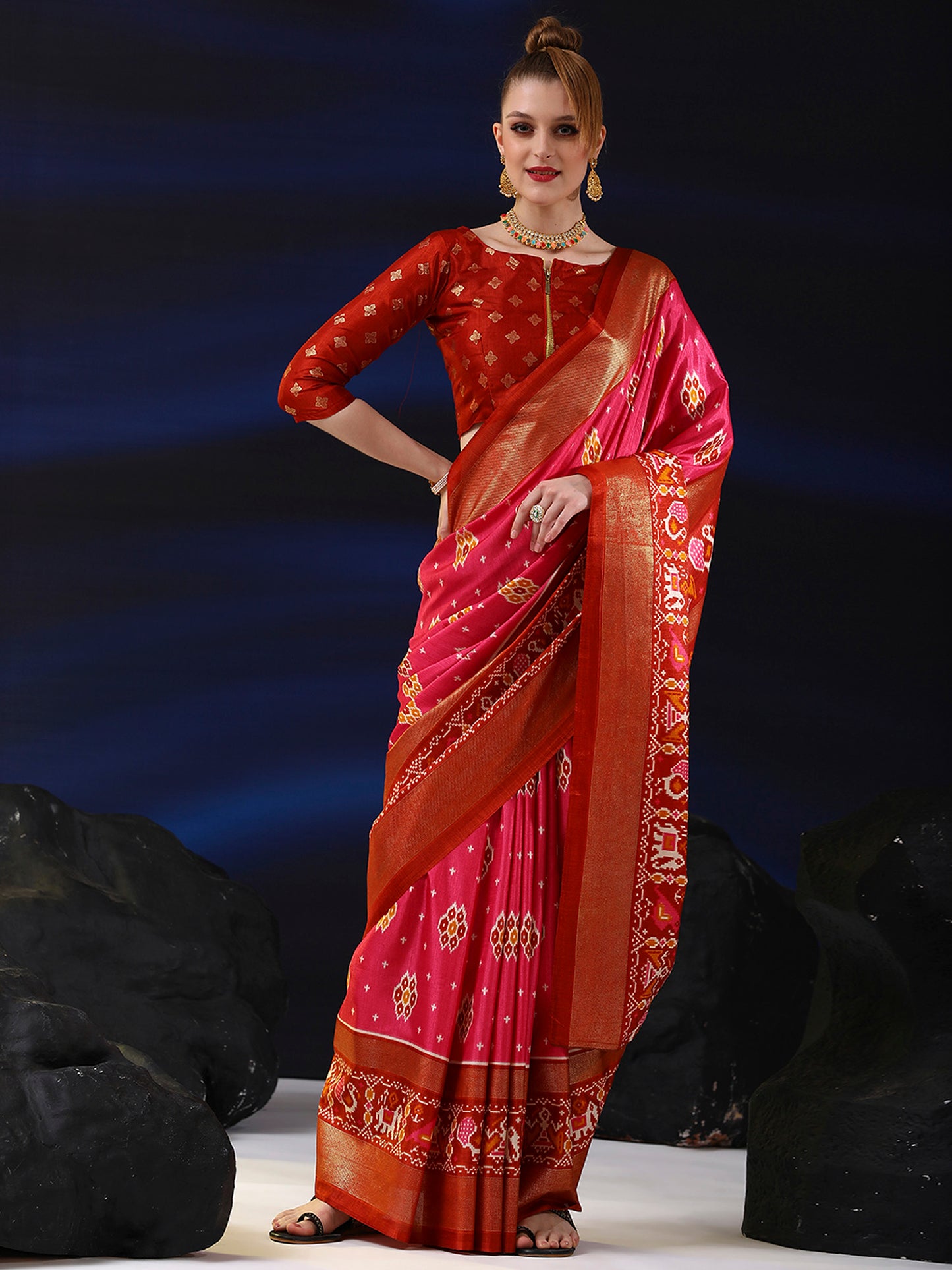 Women's Dola Silk Pink Printed Designer Saree With Blouse Piece