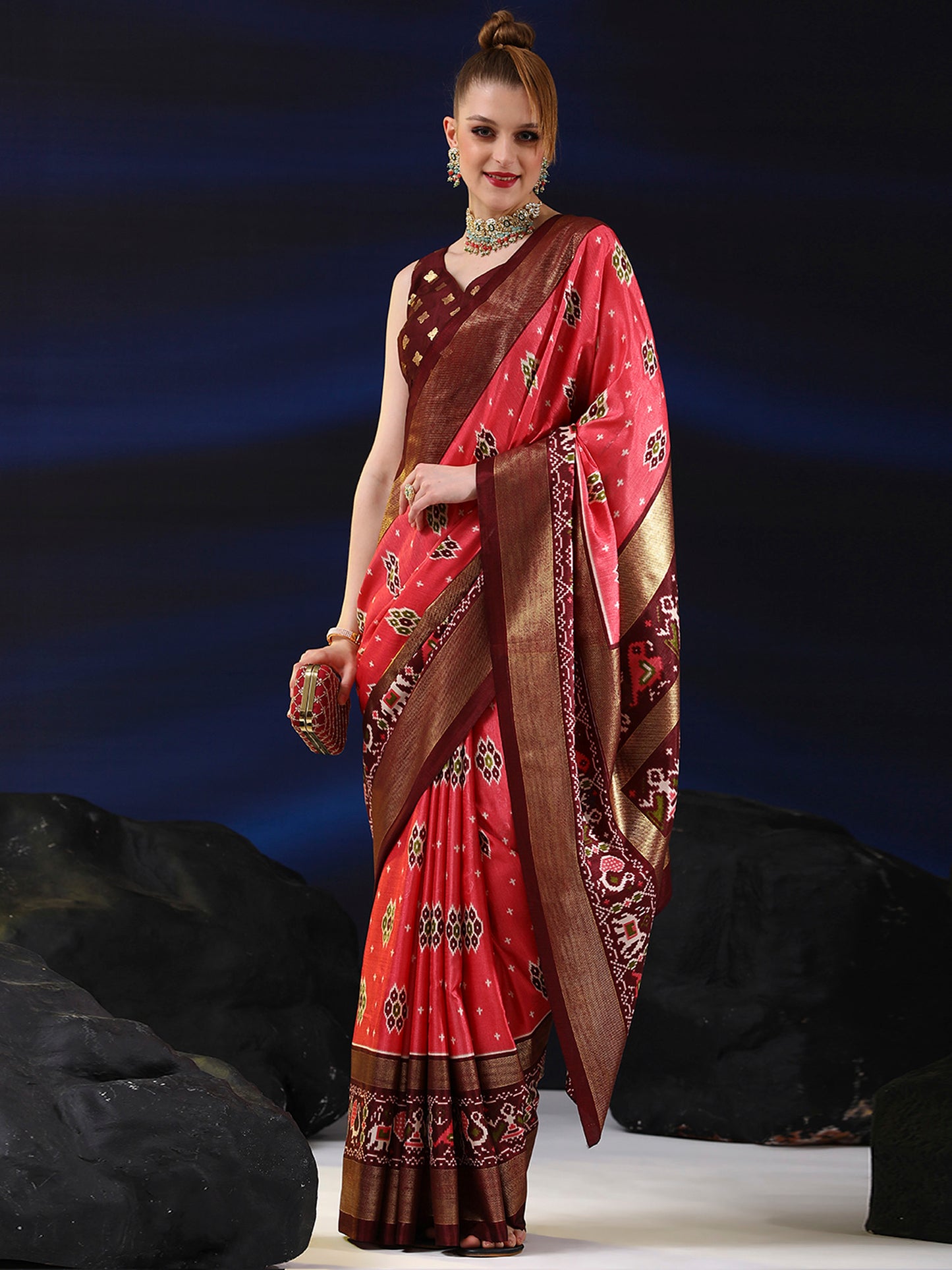 Women's Dola Silk Pink Printed Designer Saree With Blouse Piece
