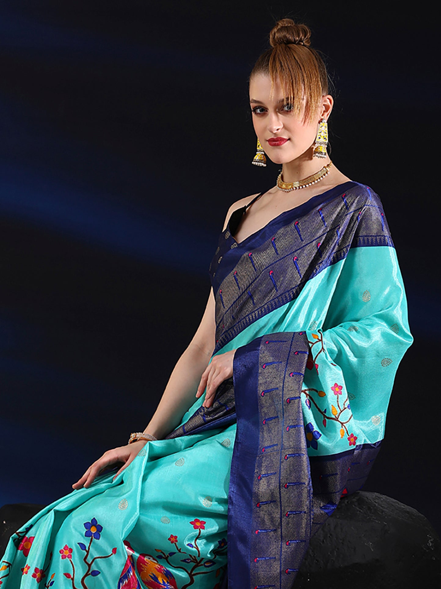Women's Dola Silk Light Blue Printed Designer Saree With Blouse Piece