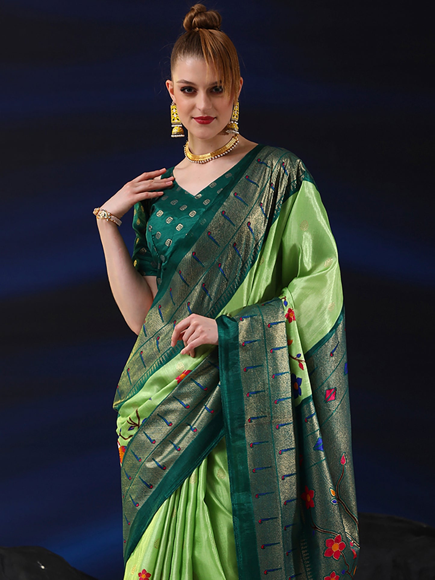 Women's Dola Silk Light Green Printed Designer Saree With Blouse Piece