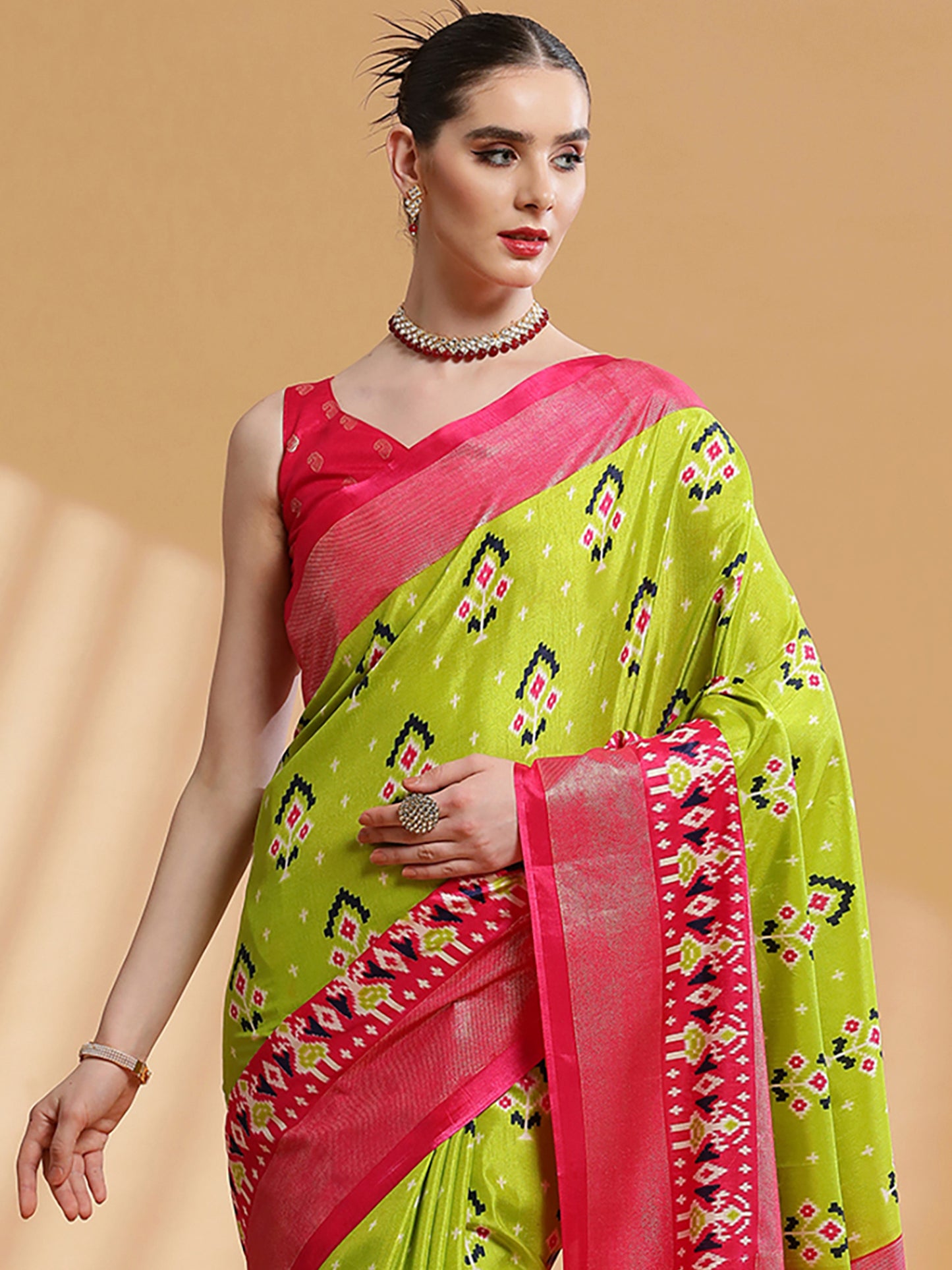 Women's Dola Silk Light Green Printed Designer Saree With Blouse Piece