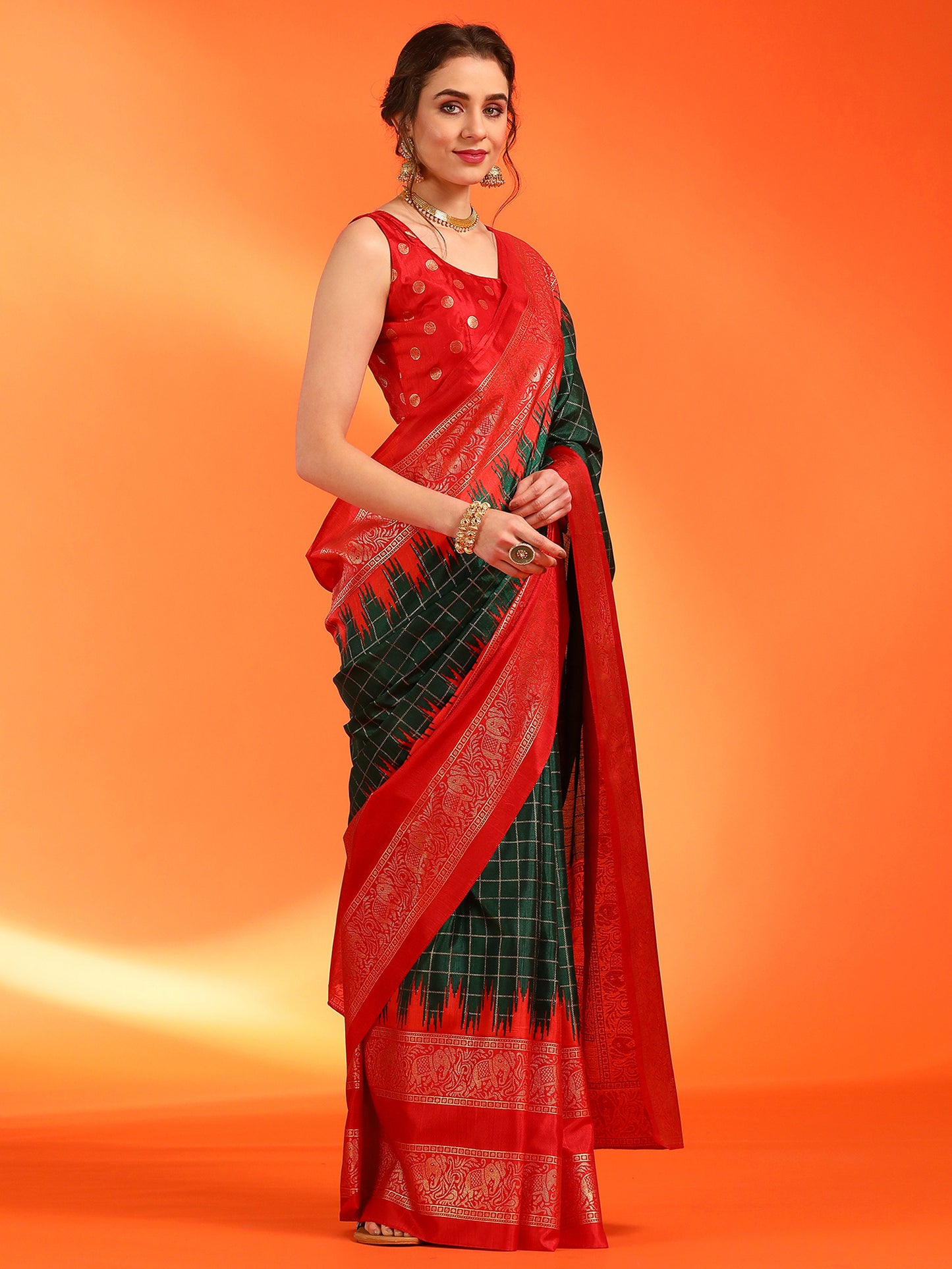 Women's Dola Silk Green Printed Designer Saree With Blouse Piece