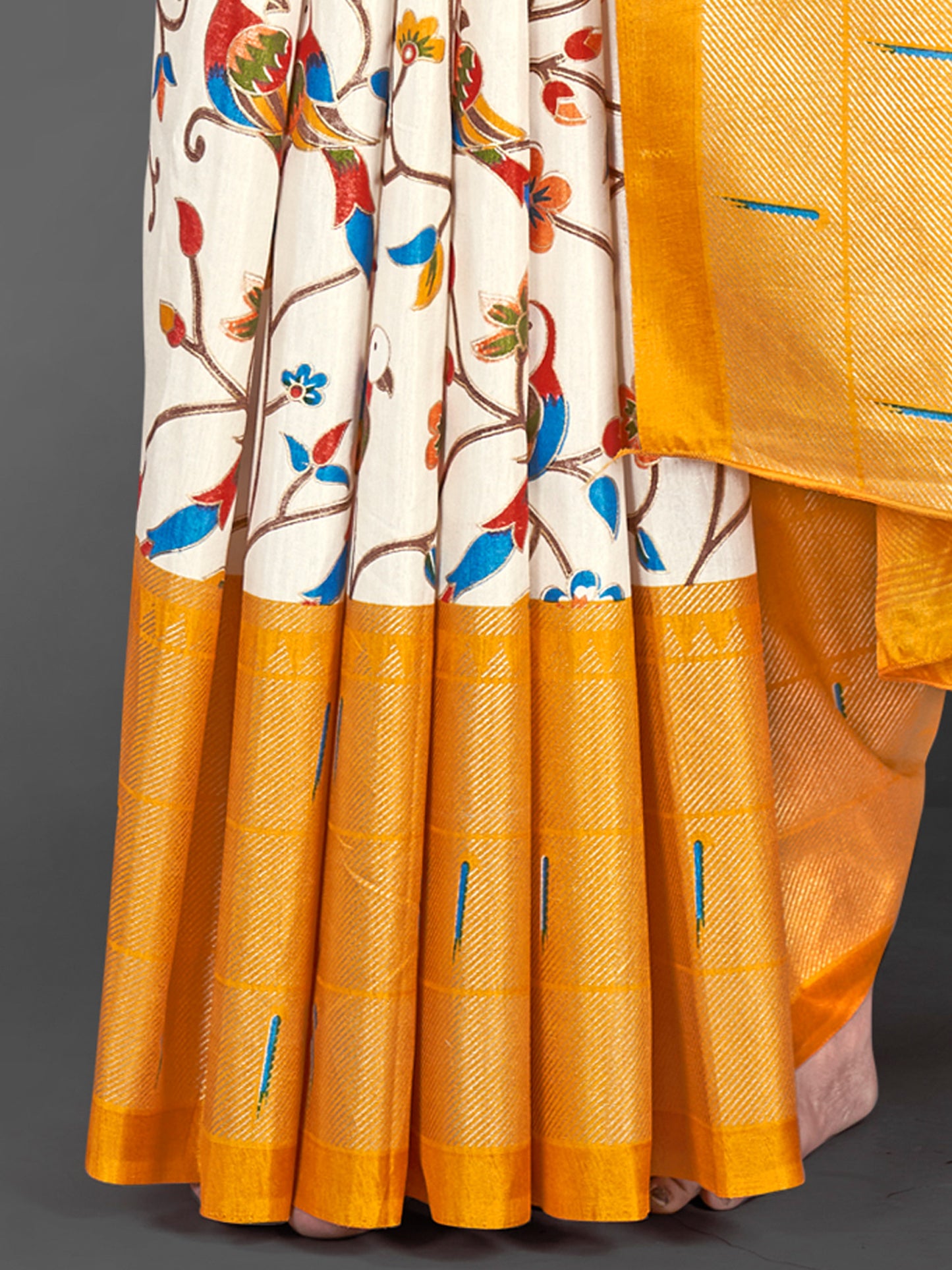 Women's Dola Silk Off White Printed Designer Saree With Blouse Piece