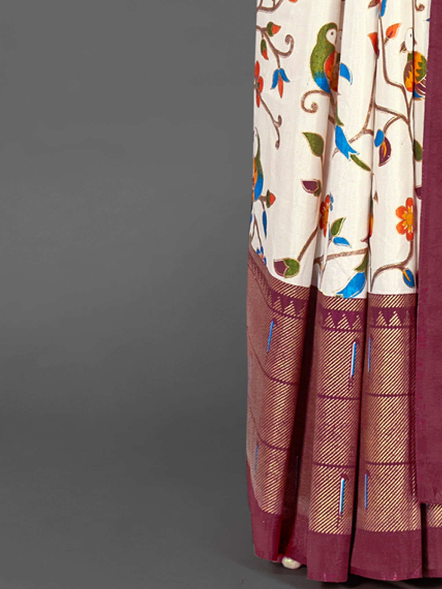 Women's Dola Silk Off White Printed Designer Saree With Blouse Piece