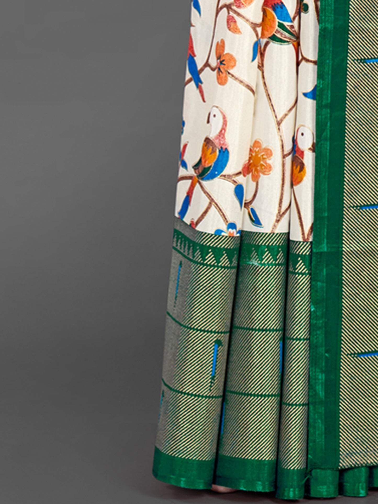 Women's Dola Silk Off White Printed Designer Saree With Blouse Piece