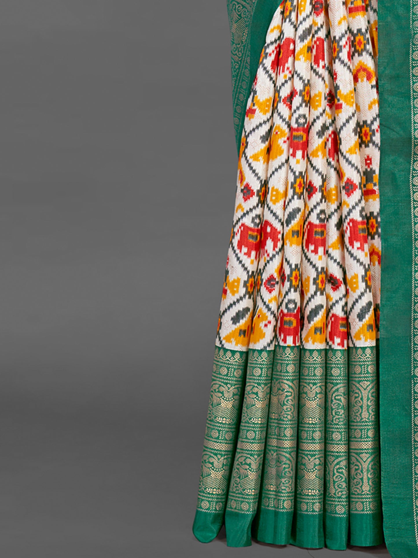 Women's Dola Silk White Printed Designer Saree With Blouse Piece