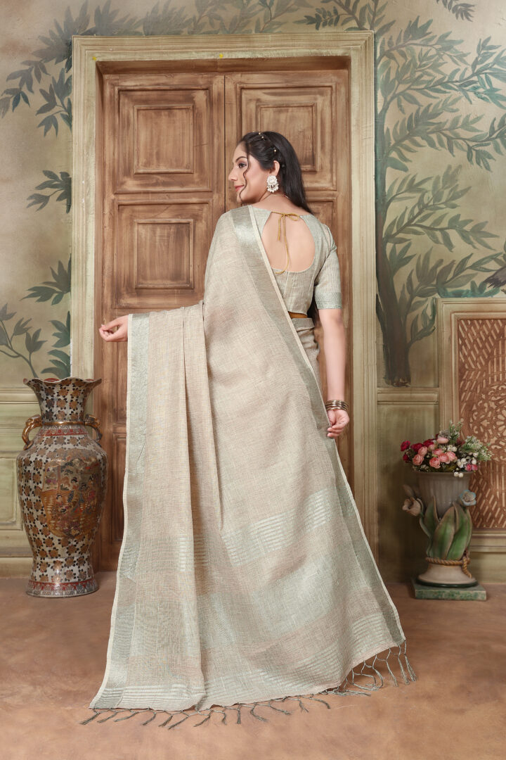 Dhiyona GR Women's Rangrez Spanish Grey Soft Linen Solid Woven Saree