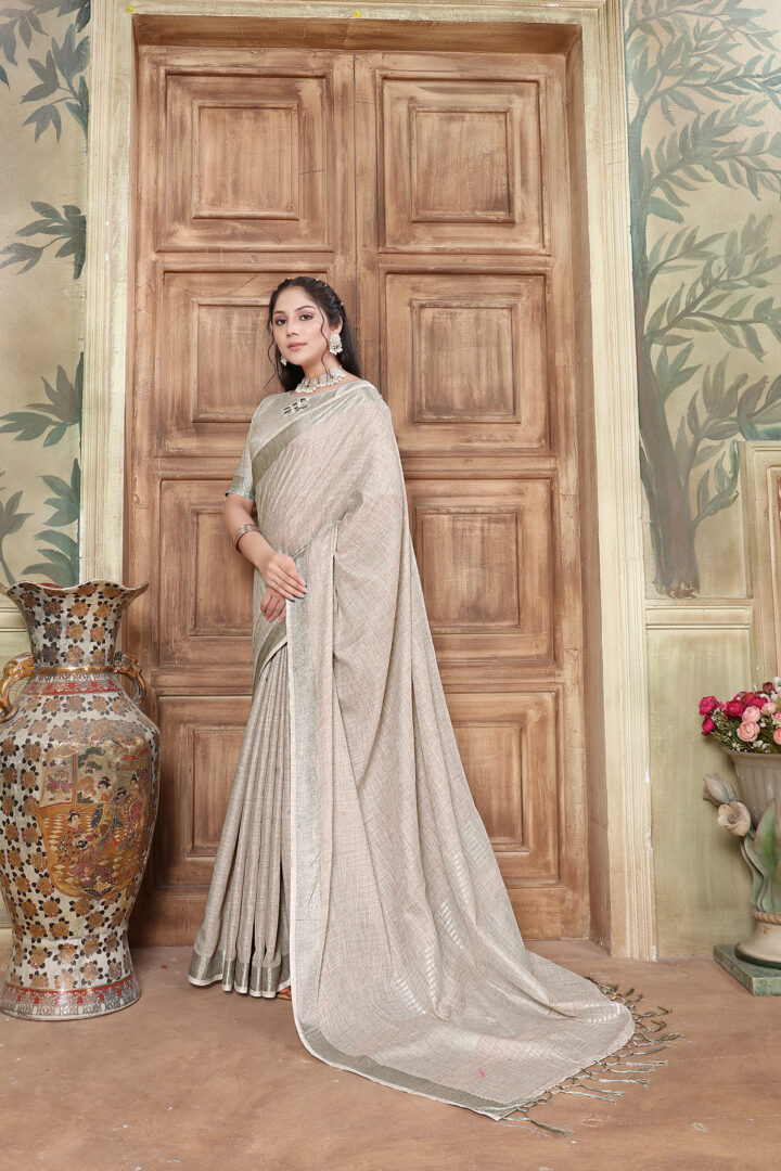 Dhiyona GR Women's Rangrez Spanish Grey Soft Linen Solid Woven Saree