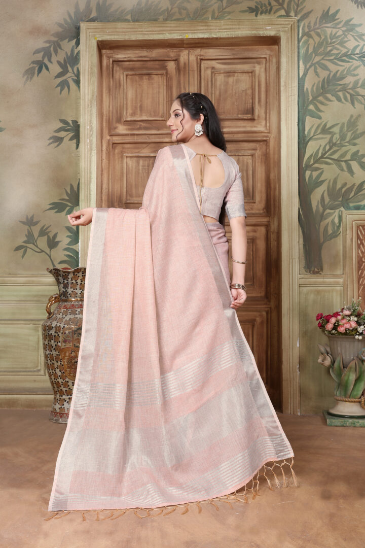 Dhiyona GR Women's Rangrez Misty Rose Pink Soft Linen Solid Woven Saree