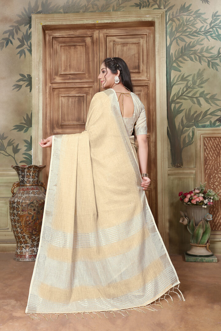 Dhiyona GR Women's Rangrez Parmesan Yellow Soft Linen Solid Woven Saree