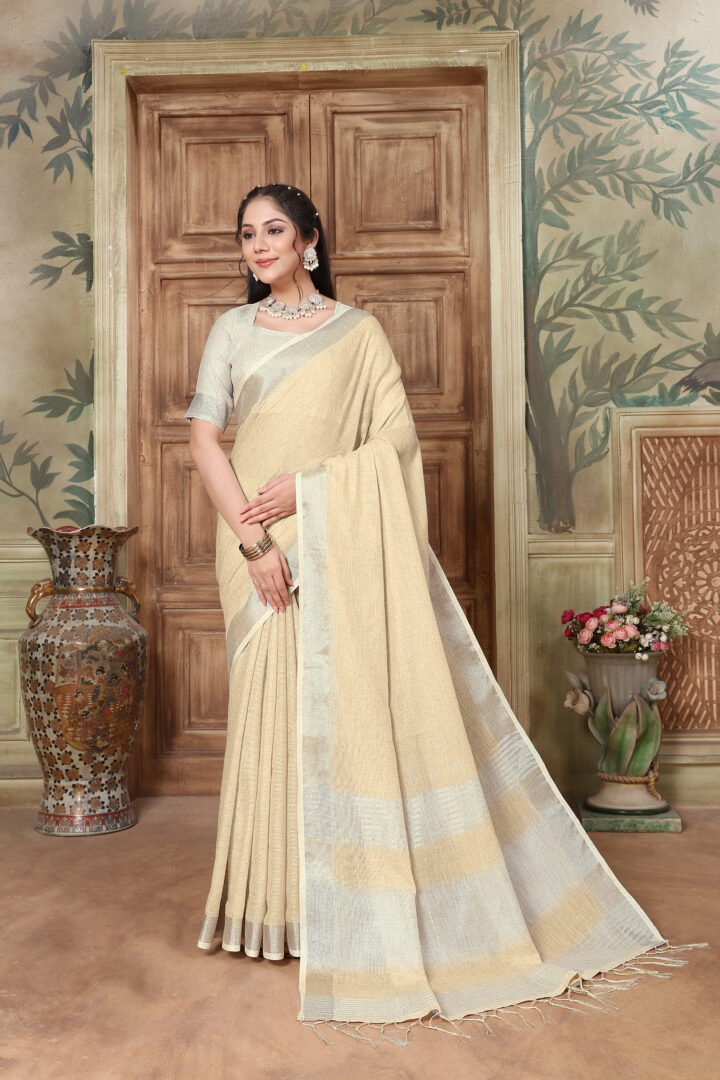 Dhiyona GR Women's Rangrez Parmesan Yellow Soft Linen Solid Woven Saree