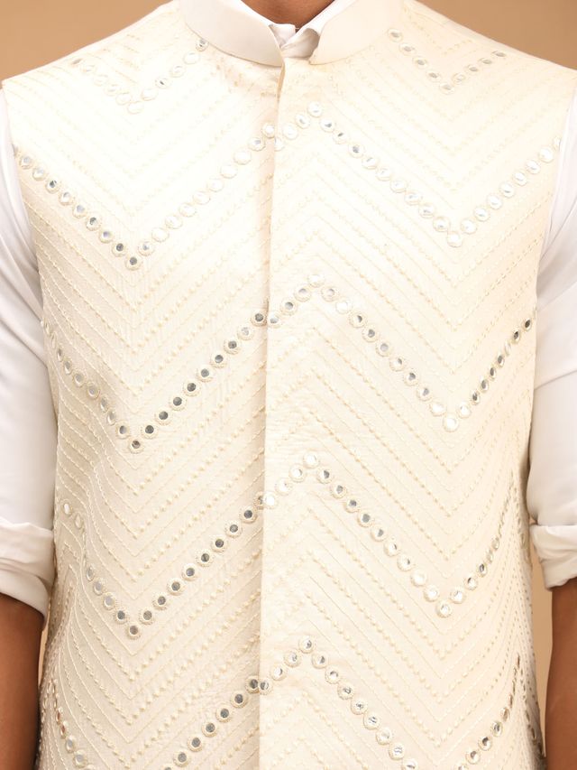 Men's Cream Viscose Straight Nehru Jacket