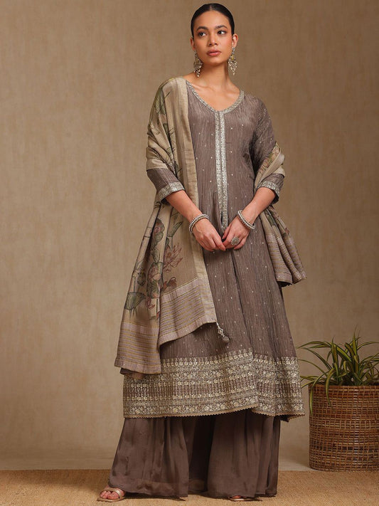 Dhiyona SO Women's Women Alina Cut Regular Sequinned Kurta with Palazzos & With Dupatta