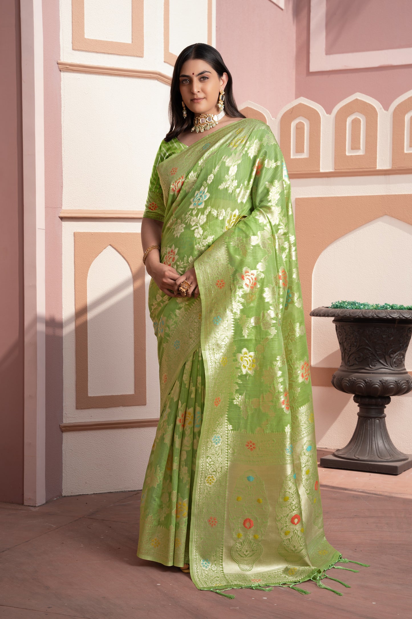 Dhiyona GR Women's Riddhi Green Cotton Silk Saree