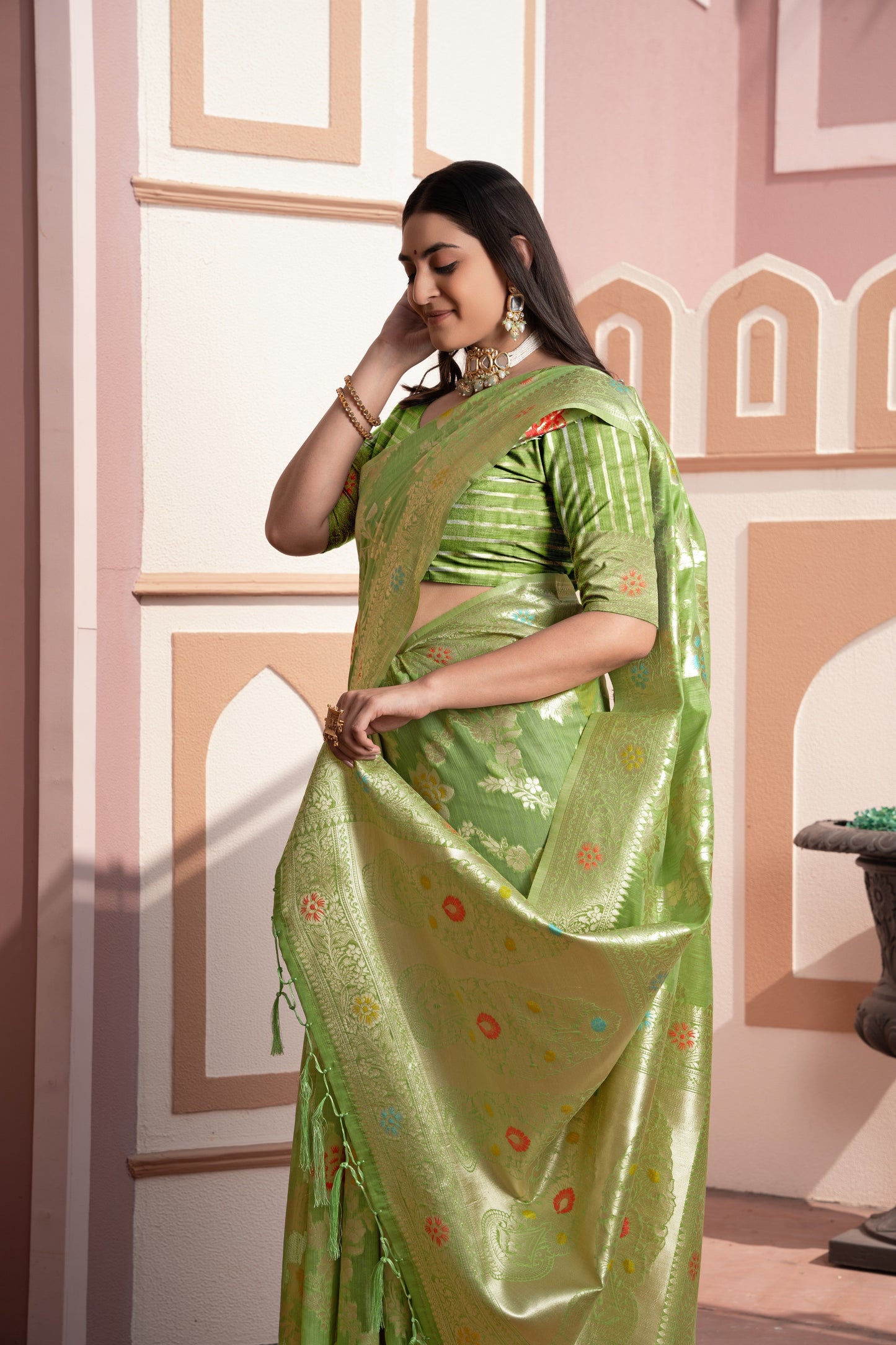 Dhiyona GR Women's Riddhi Green Cotton Silk Saree