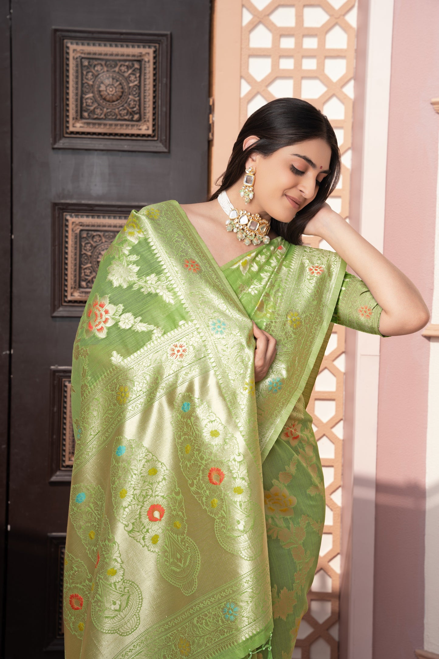Dhiyona GR Women's Riddhi Green Cotton Silk Saree